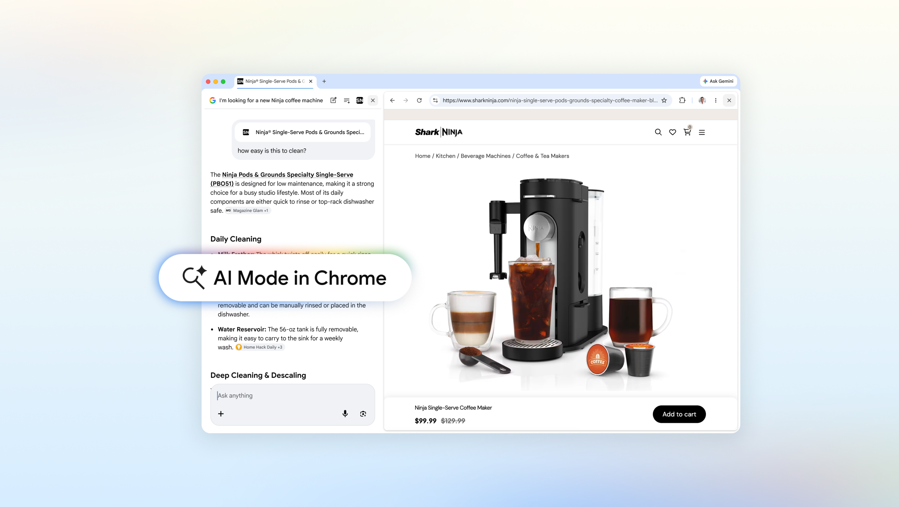 Chrome запускает новый режим AI Mode